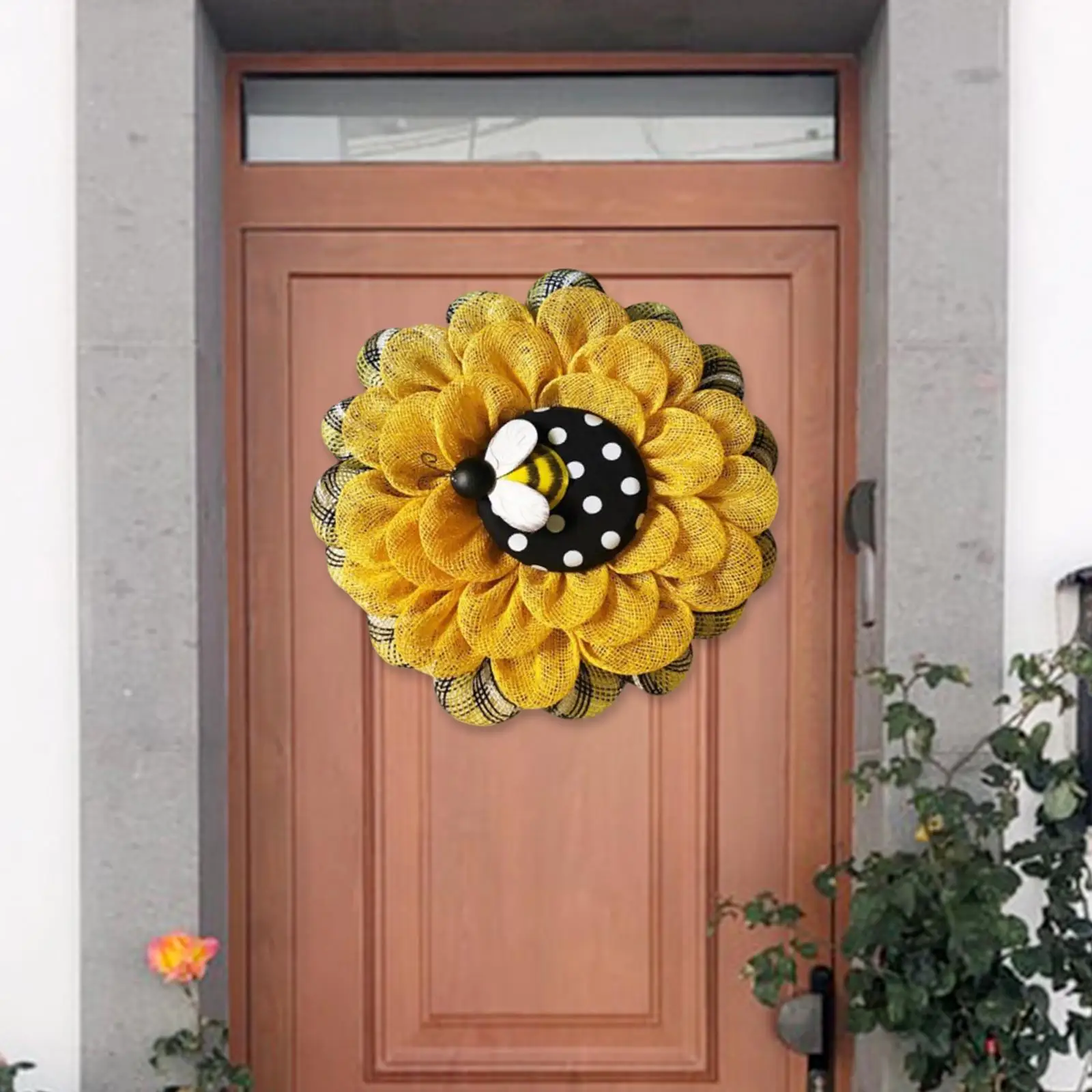 Bee Flower Wreath, Artificial Bee Wreath Spring Summer Decoration, Front Door Wall Window Wreath, Home Decor