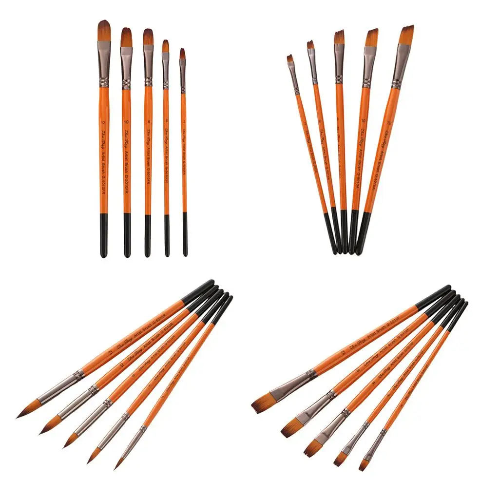 5Pcs Brushes Set for for , Acrylic, Oil 5 Different Sizes for Artists, Adults , Orange