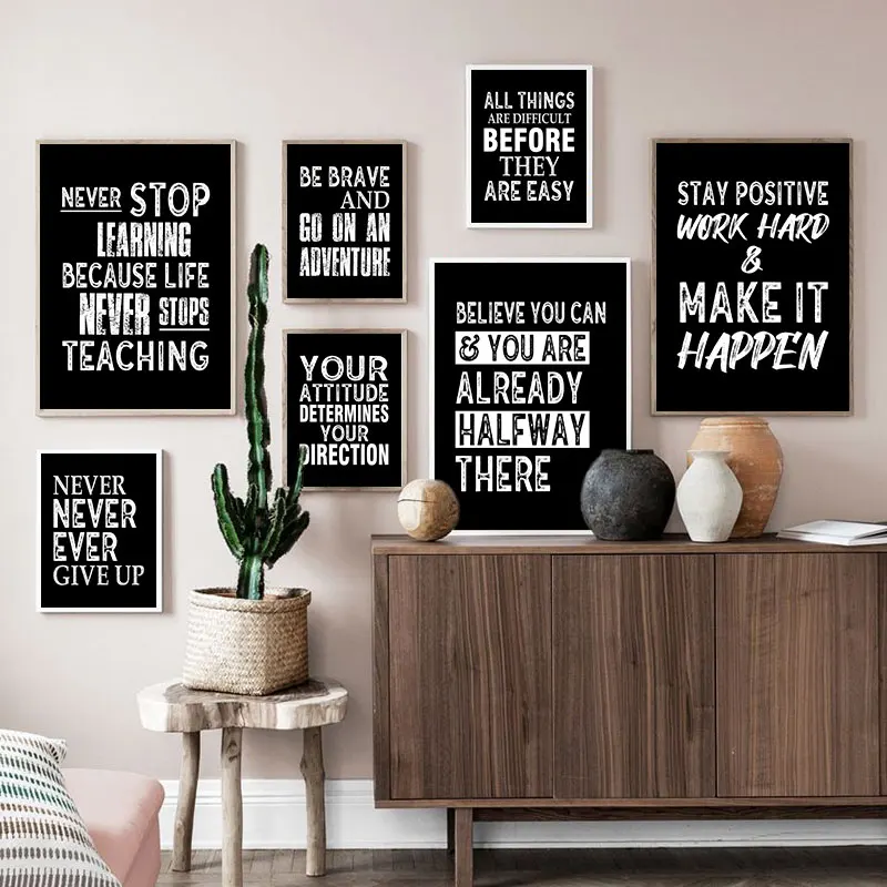 Black Inspiring Quotes Canvas Painting Modern Wall Decorative Poster and Print Living Room Office Art Picture Home Decor