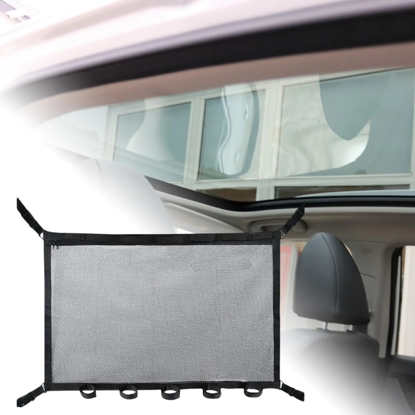 Double Layer Car Ceiling Storage Net Rod Holder with Double Zipper Mesh Car Roof