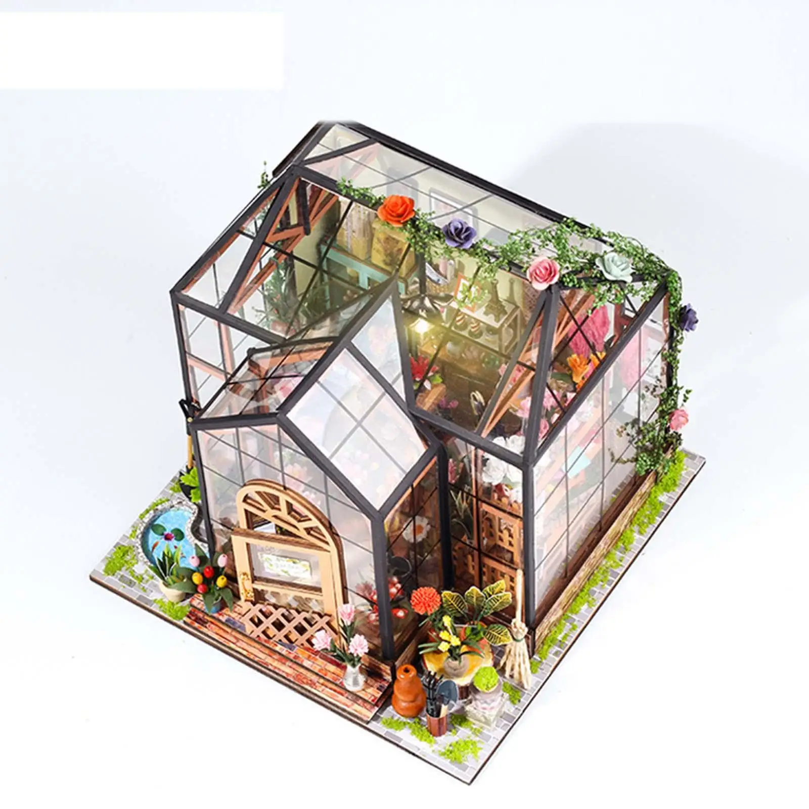 Mini Miniature Dollhouse Kit Green House Gifts House with Furniture Model