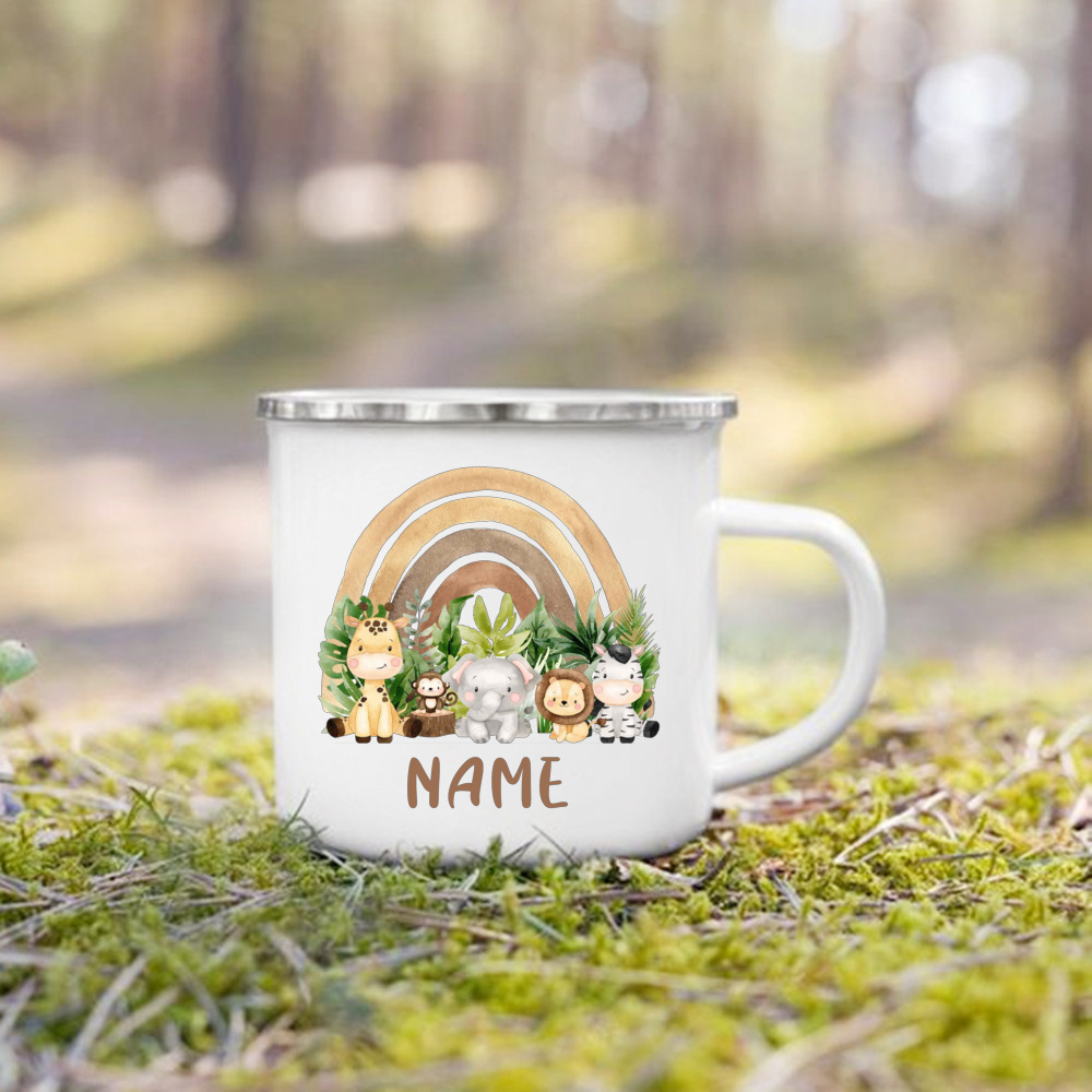 Personalized Rainbow with Name Cup Children Wild Party Juice Milk Mug Custom Boys Girls Handle Cup Birthday Favors Gift for Kids