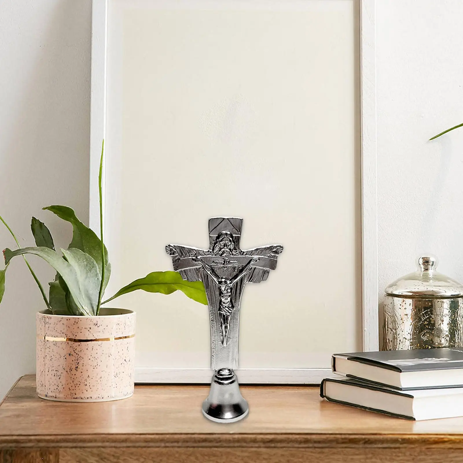 Cross Statue with Bell Base Desk Artwork Cross Ornament for Cafe Dorm