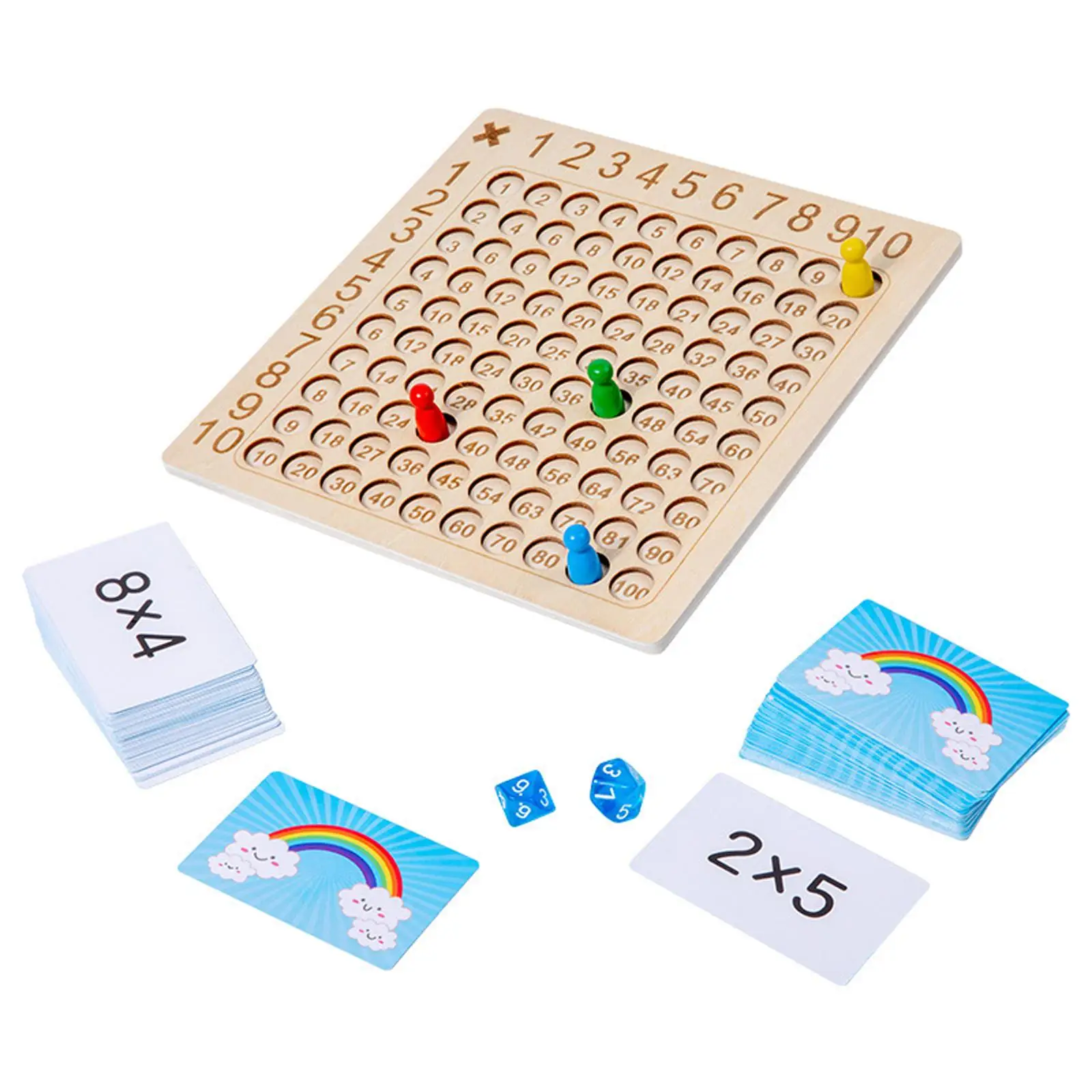 Number Games Mathematics Educational Game Wooden Rainbow Card Montessori Multiplication Table Board for Gift Livng Room Children