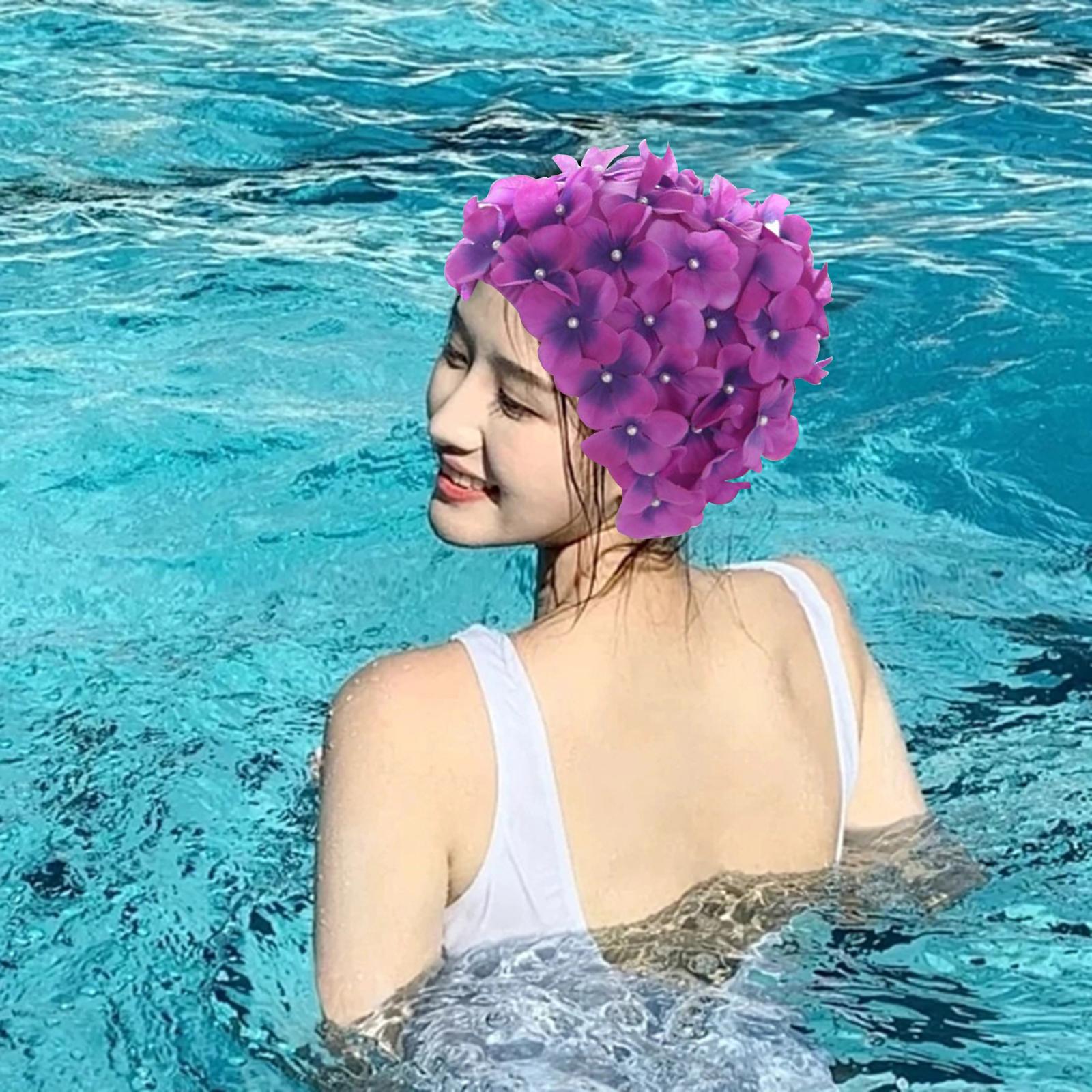 Flower Swim Caps Women Portable Easy Cleaning Girls Durable Reusable 3D Floral