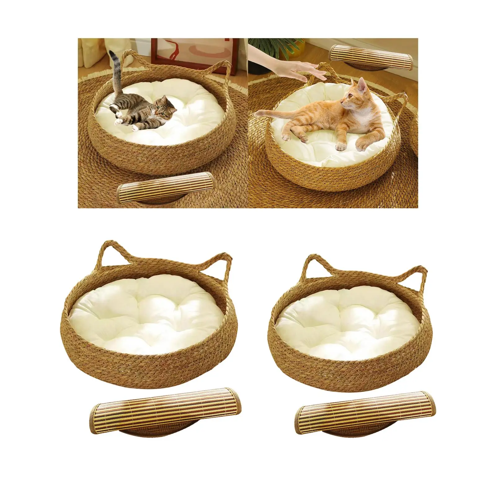 Cat Bed Basket Pet Supplies Breathable Durable with Cushion Cat Sleeping Bed Pet House for Kitten Rabbit Indoor Cats