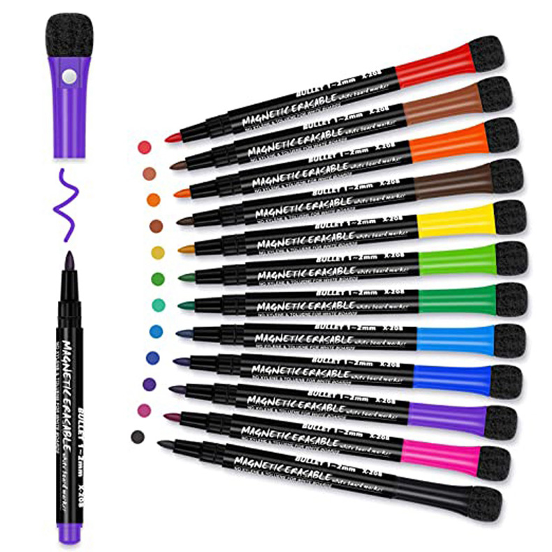 12 farben Schule Klassenzimmer Whiteboard Stift Trockenen Weißen Board Marker Gebaut In Radiergummi Student kinder Zeichnung Stift Schreibwaren – Detail 1