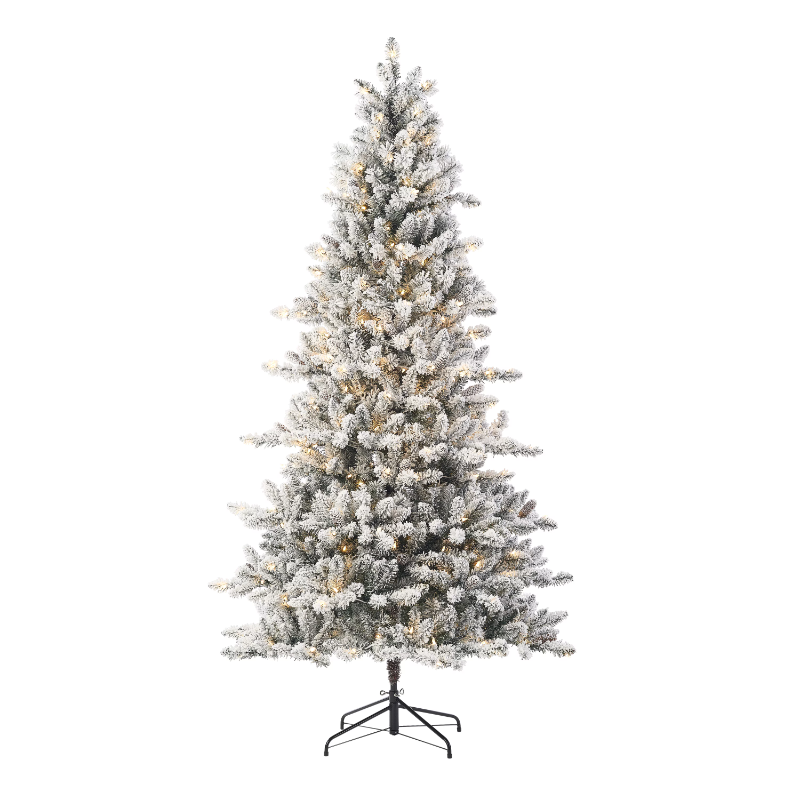 Holiday Time 7.5ft Pre-Lit Flocked Birmingham Fir Artificial Christmas Tree, Warm White LED, Green, 7.5' · v3
