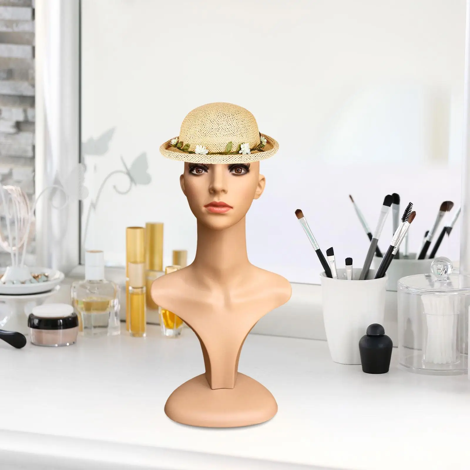 Female Mannequin Head with Shoulder Women Manikin Wig Head Stand for Hats Wigs Displaying Necklaces Jewelry Hairpieces Headwear