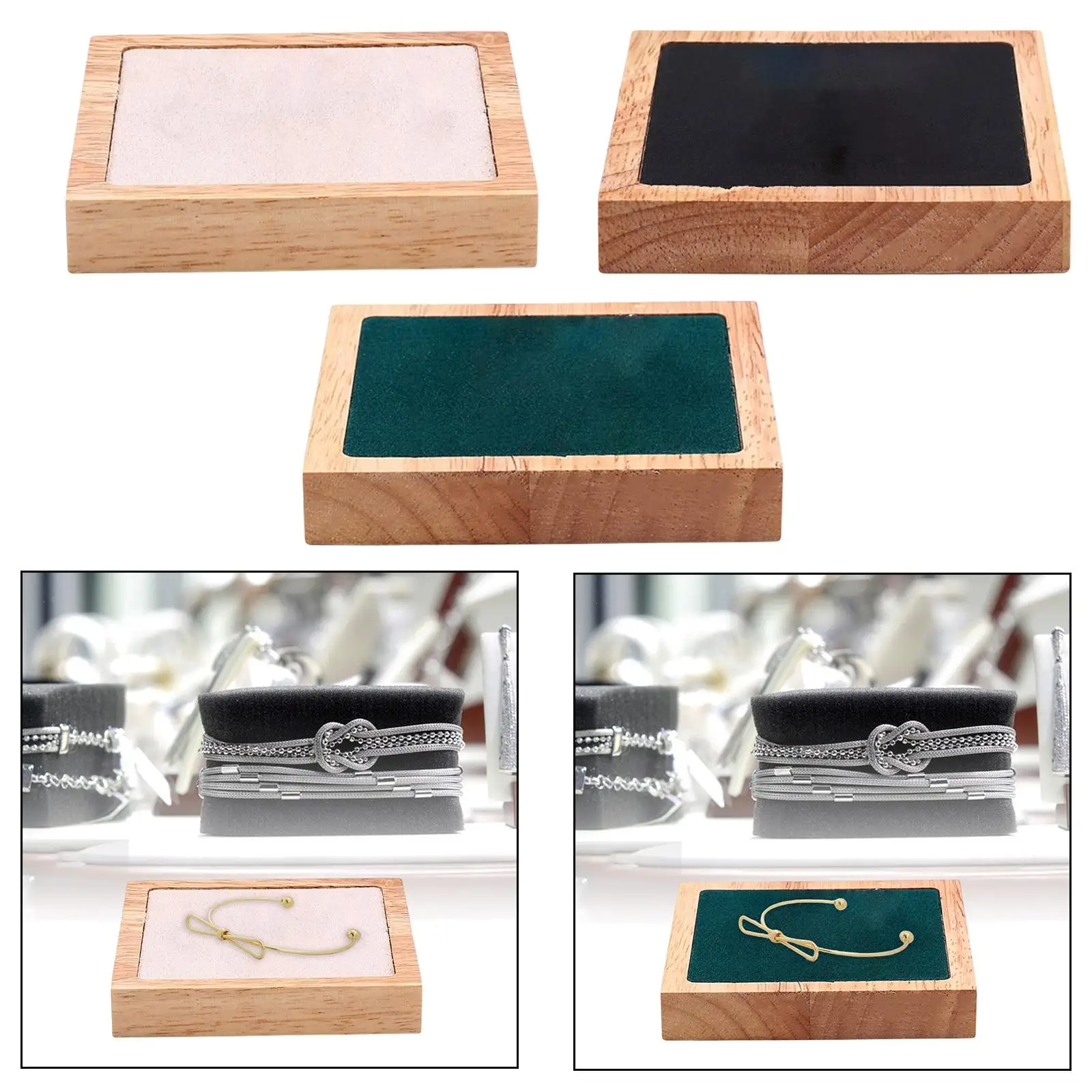 Wooden Velvet Jewelry Tray Organizer Multi-Functional Storage Tray Display Trays for Bracelet Earring Ring Chains Tabletop