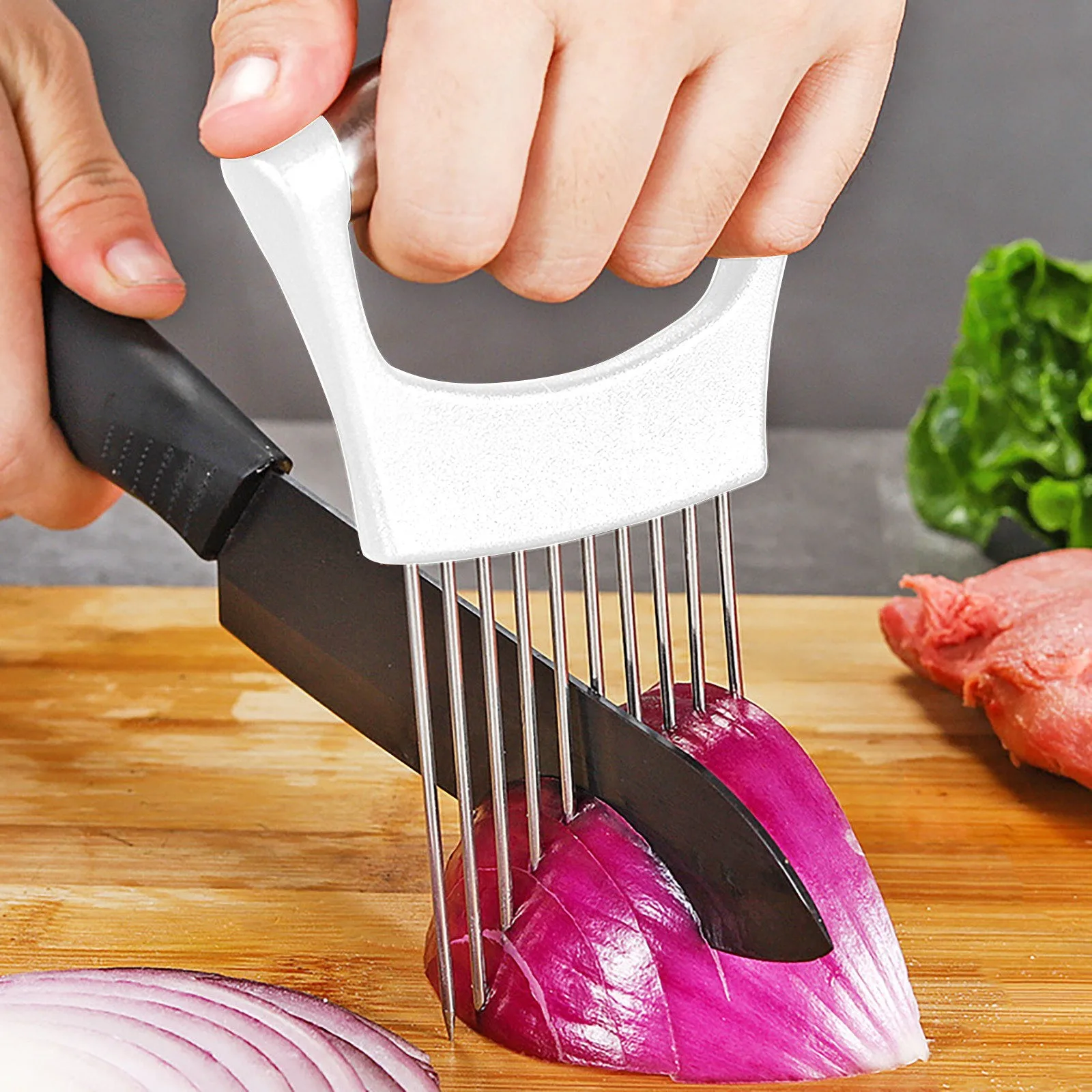 Stainless Steel Onion Cutter Onion Fork Food Slice Assistant Holder Slicer  kitchen Gadgets kitchen Utensil Vegetable Holder| | - AliExpress