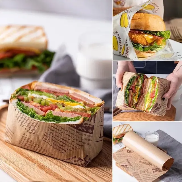 20Pcs/set Wax Paper Sandwiches Burgers Fries Fried Food Wrappers Plate Mats  Waxed Paper and Baking Paper