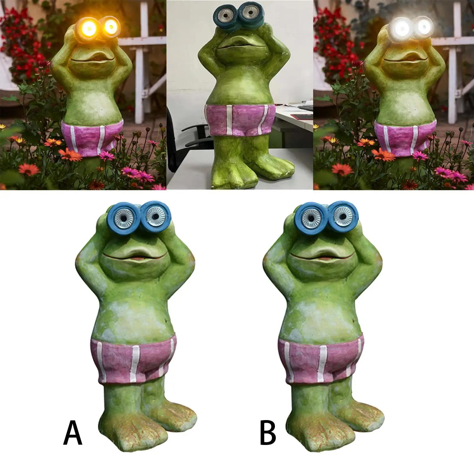 Resin Garden Lights Solar Powered Frog Shaped Stakes for Outdoor Walkway