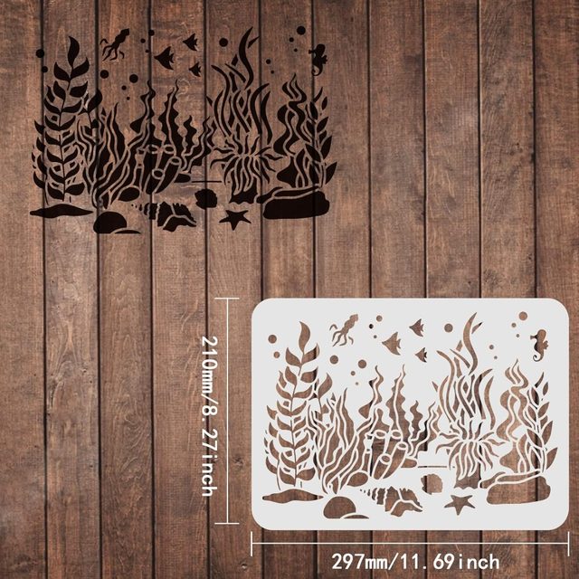 Reusable Stencils For Painting On Wood,30x30cm Sea Marine Turtle Drawing Stencil Templates For Scrapbooking Art Supplies Wall Décor