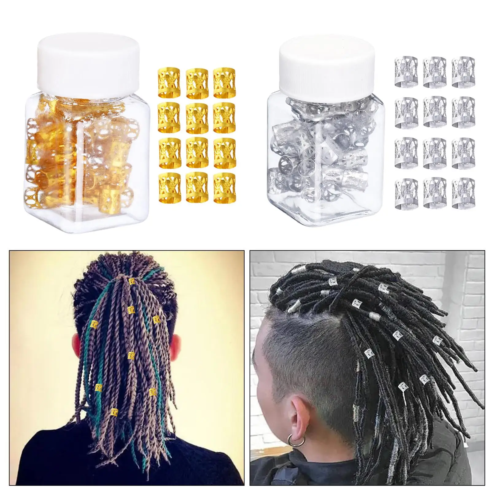 100 Pieces Dreadlocks Beads Hair Braiding Beads Cuffs Hair Jewelry Rings for Hair Accessory Necklace Jewelry Unisex Men Women