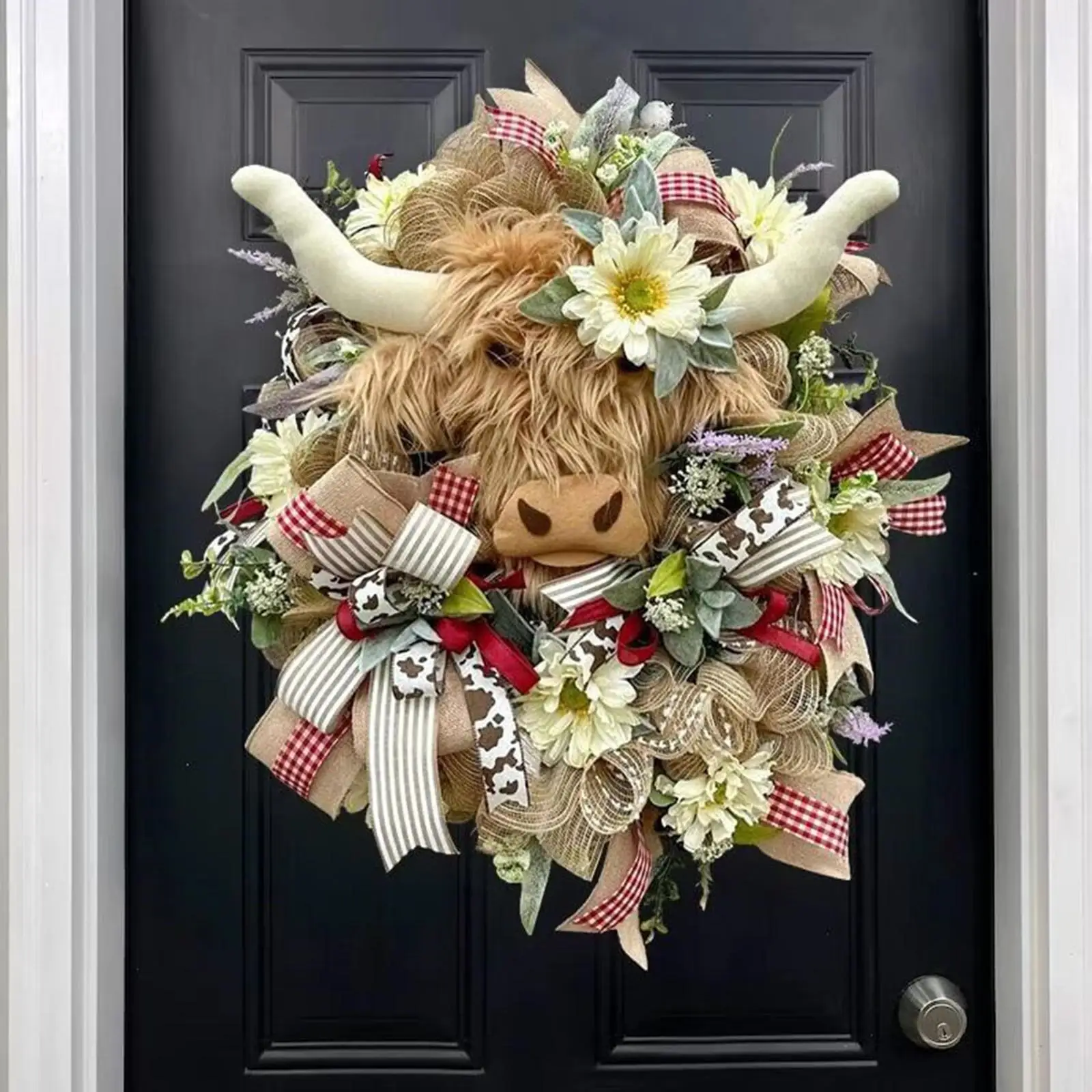 Spring Decoration Wreath for Front Door Festival Cow Wreath 16inch