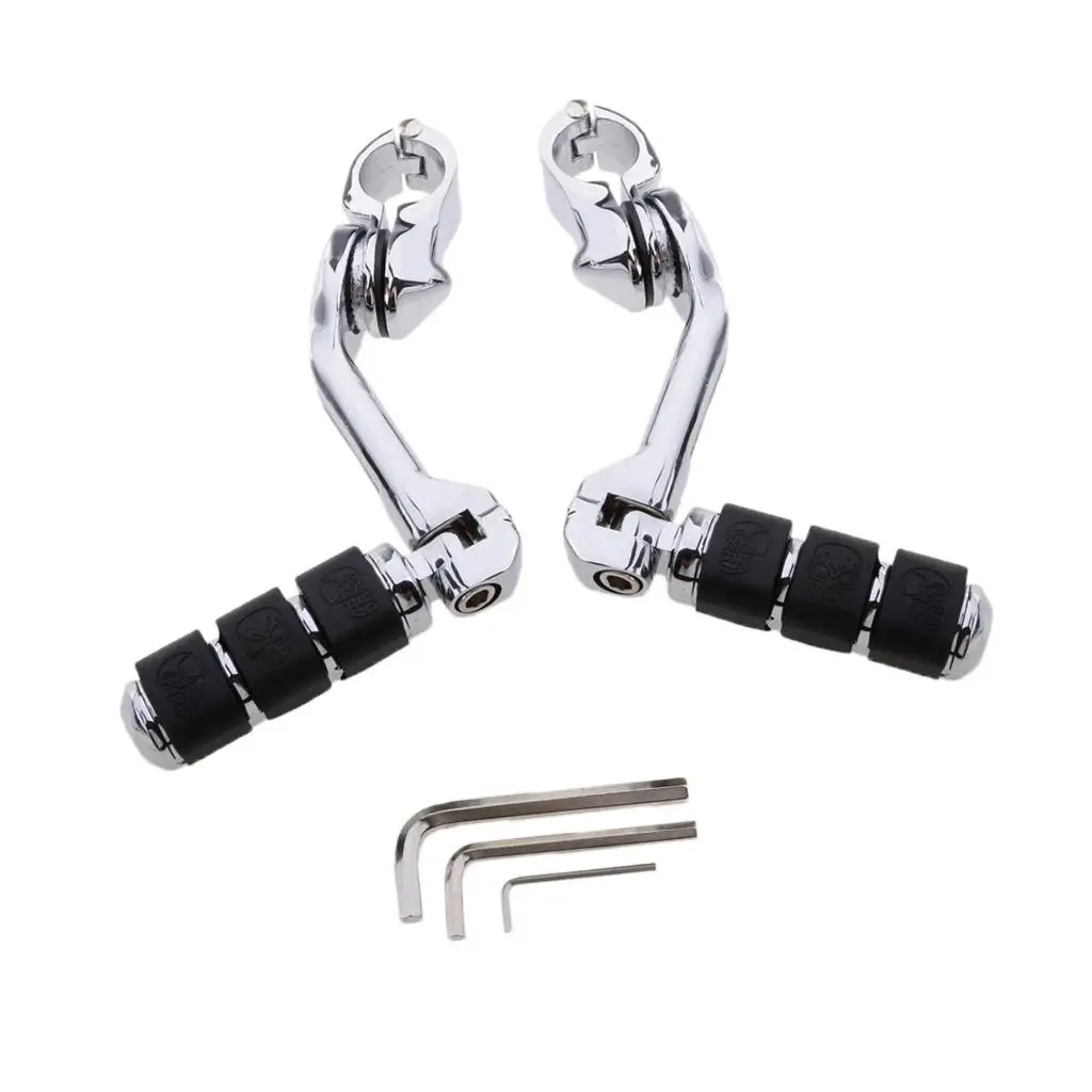 Footpegs Chrome Pedal Feet with Clamp Long Angled Adjustable Accessories 2mm