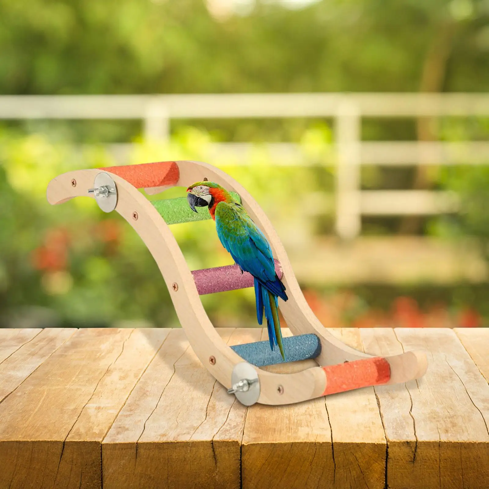 Wooden Bird Ladder Wood Stand Parrot Chew Toy for Budgerigar Cockatiels