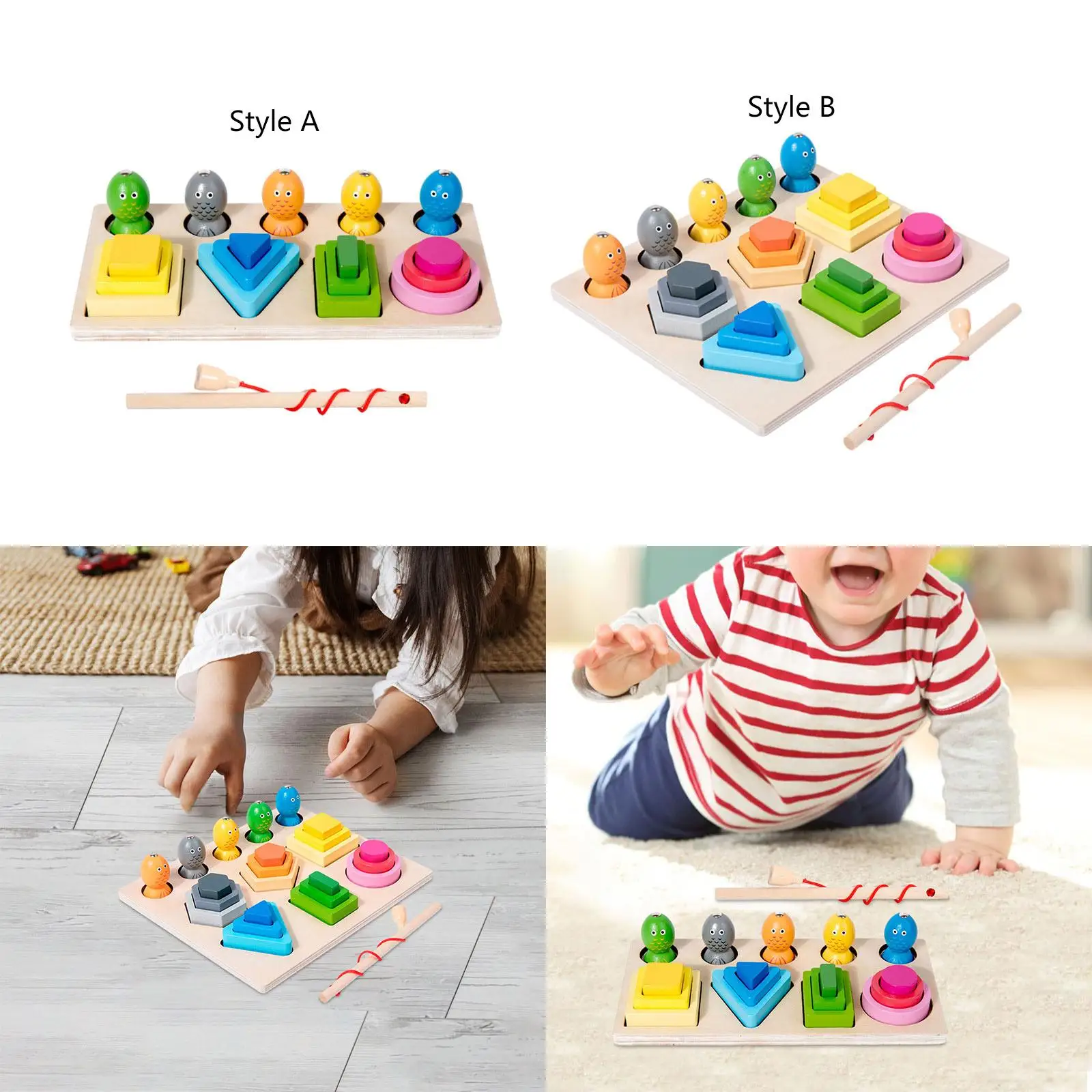 Fish Fishing Preschool Learning Toys Activity Game Wooden Sorting and Stacking Toys for Toddlers Boys Girls 18+ Months Old Kids
