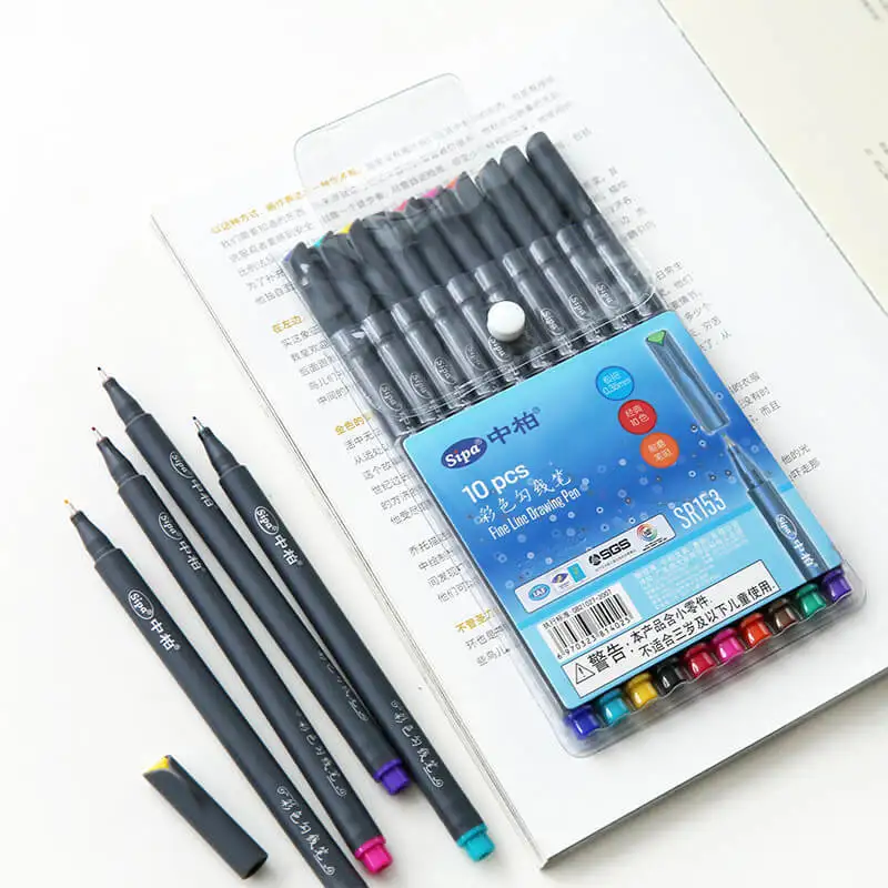 10 pcs/Lot Color drawing pen Fine line 0.38mm water-color pens 