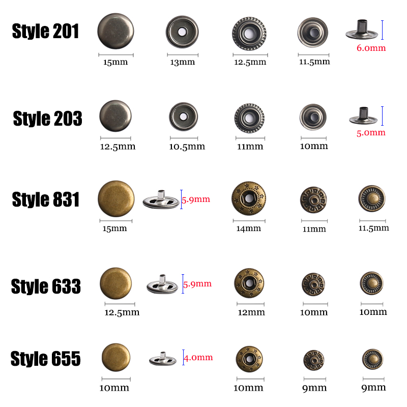 Description Picture 3 of item10mm 12.5mm 15mm Brand New Stainless Steel Snap Fastener Sewing Accessories Botones Snap Button for Clothing Jackets Leather