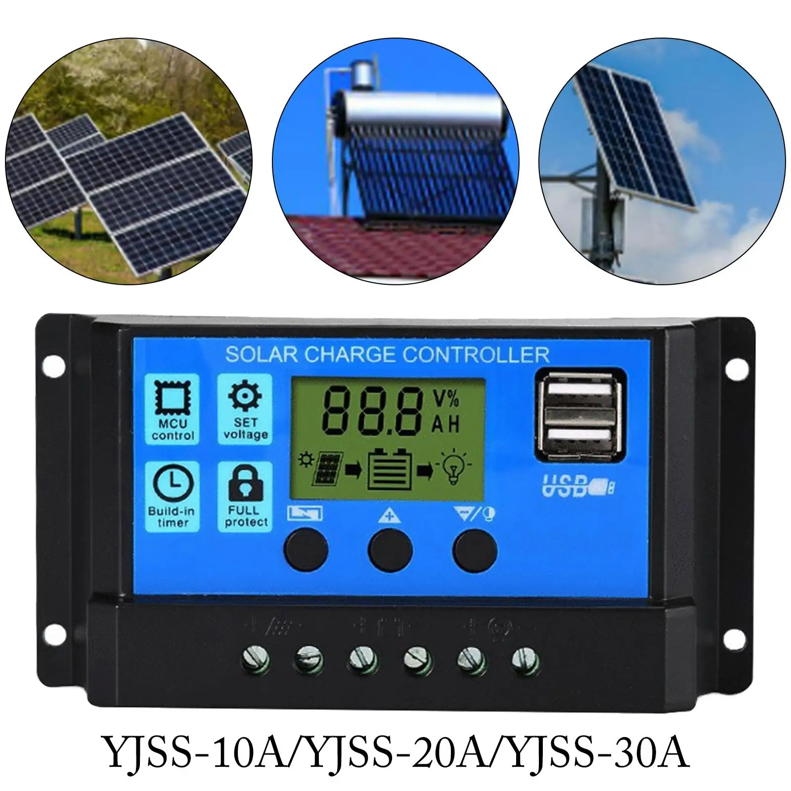 Solar Charge Controller Multiple Load Control Modes Dual USB LCD Display PWM Solar Controller for Lithium Battery Gel Battery