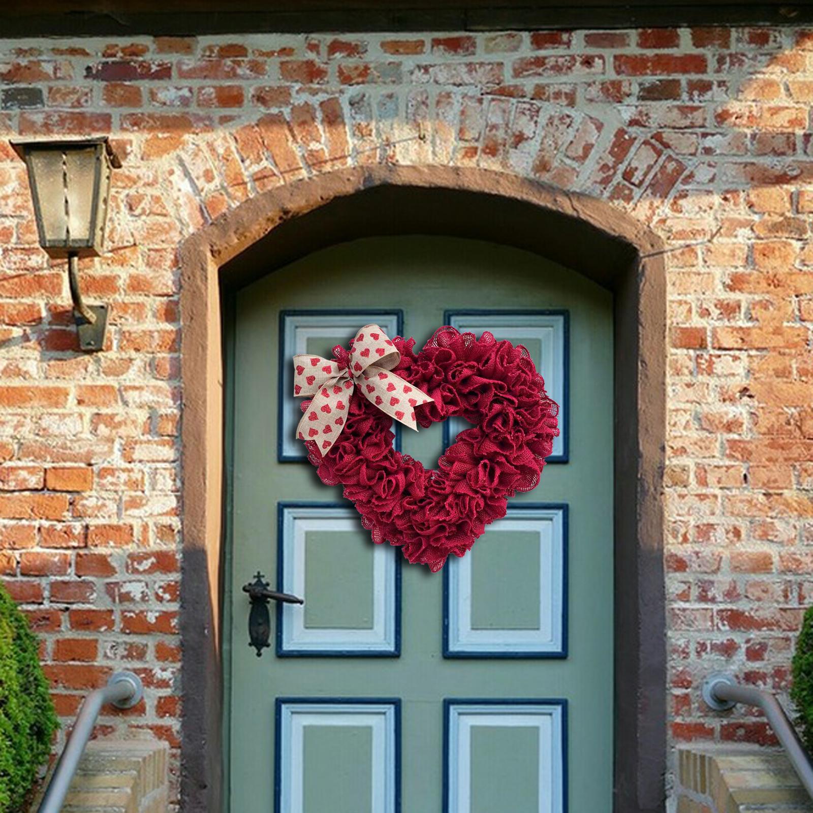 Valentine Wreath Hanging Door Heart Wreath Pendants with Bowknot Garland Window for Engagement Mantel Decor Photography Props