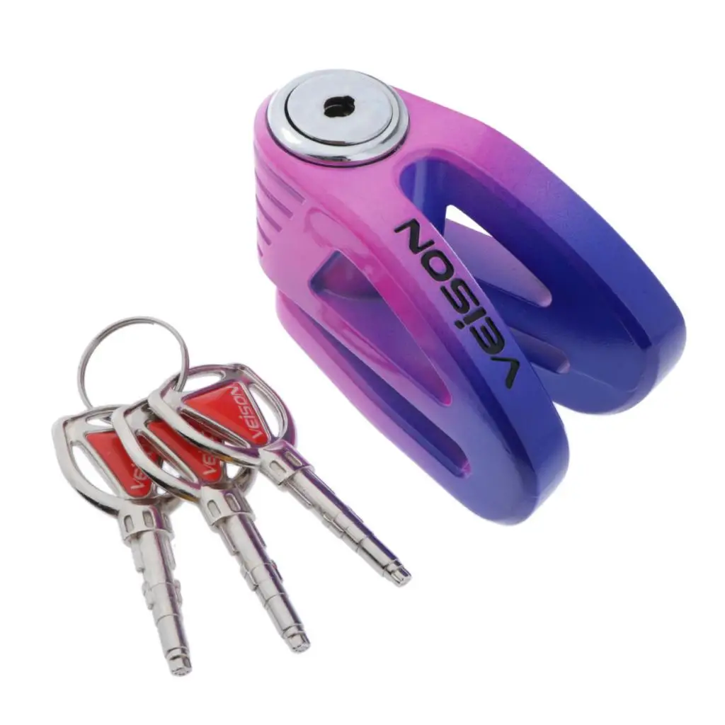 Metal Motorcycle Disc Brake Lock, Anti-Wheel Padlock for Motorcycles Scooter Moped Motorbike (Purple)