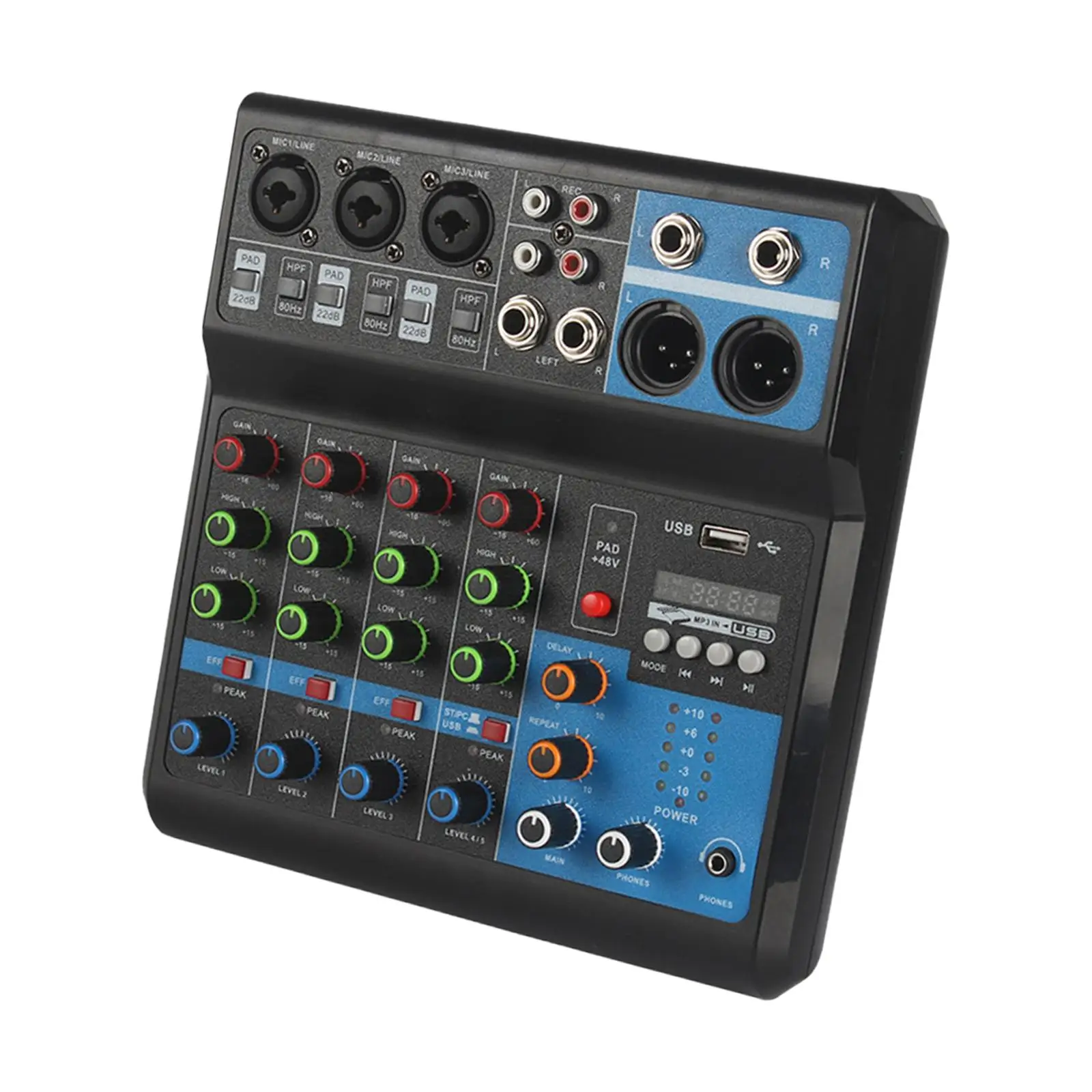 DJ Mixing Board 5 Channel Mixer Audio Mixer US 110V Built in Reverb Effect Stable Transmission Measure 8x8x2.6inch for Karaoke