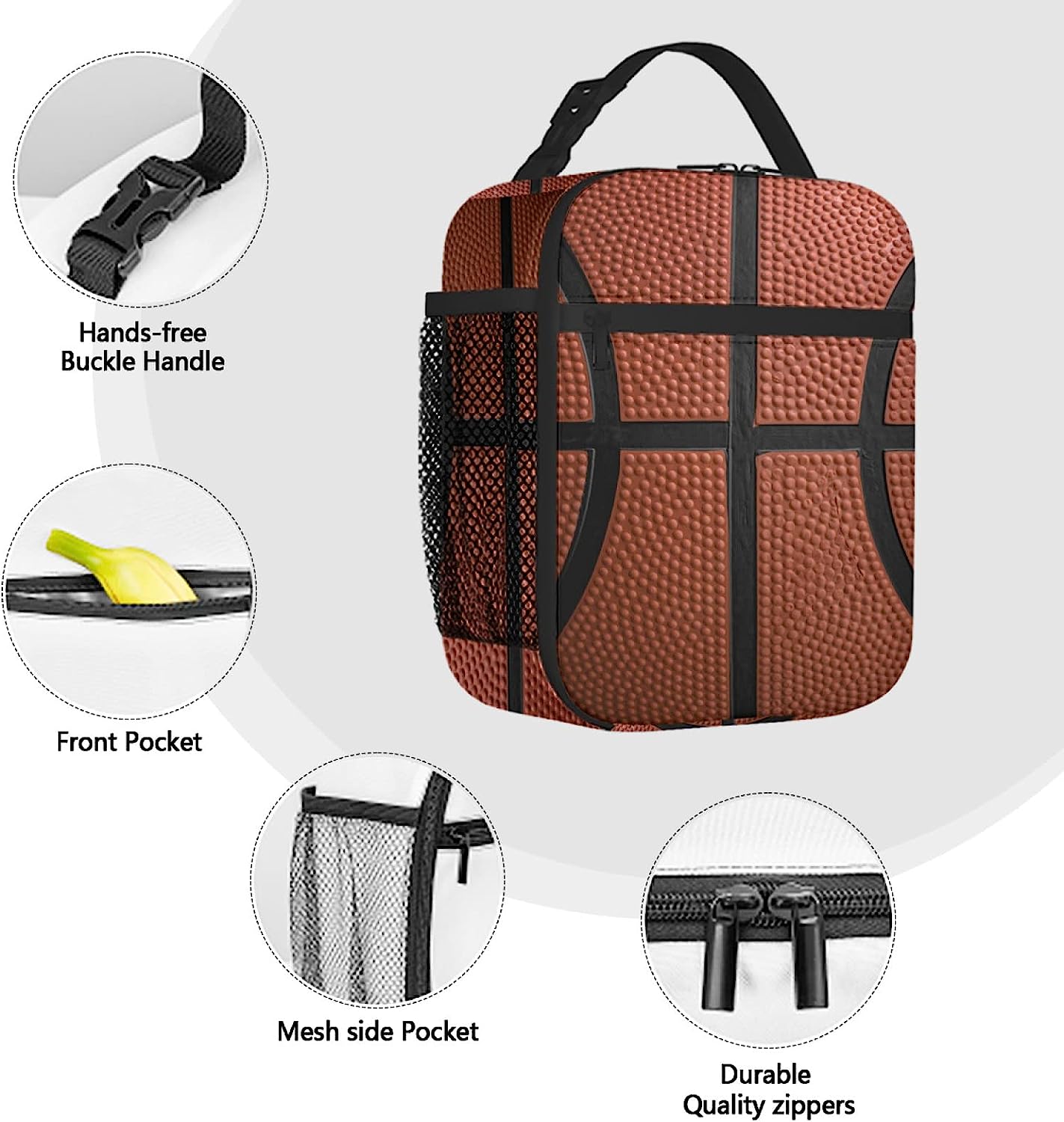 Tote Bento Portátil, Saco Térmico, Basquete, Trabalho,