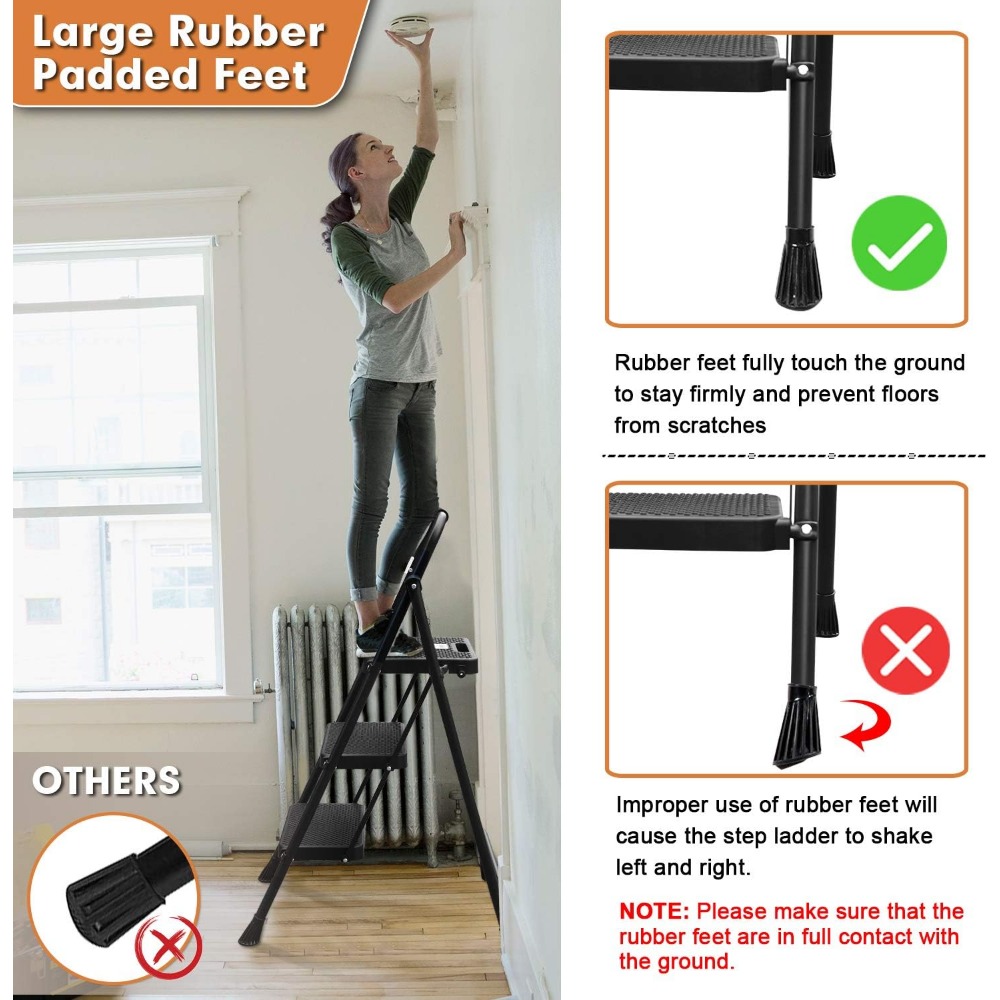 Title 4, 3 Step Ladder, Folding Step Stool with Wide Ant...