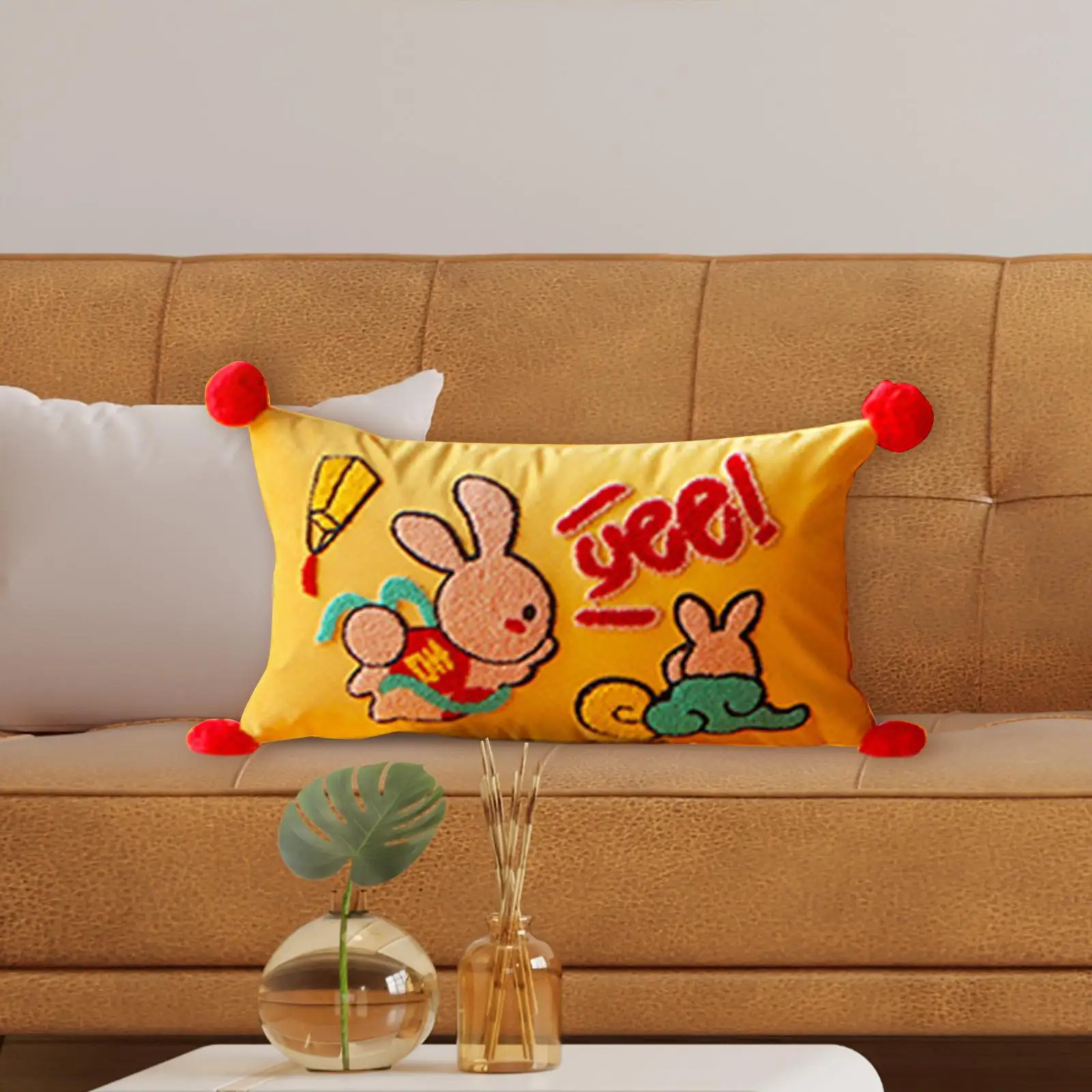 Chinese Rabbit Pillow Case Velvet Throw Pillow Cover Oriental Embroidered