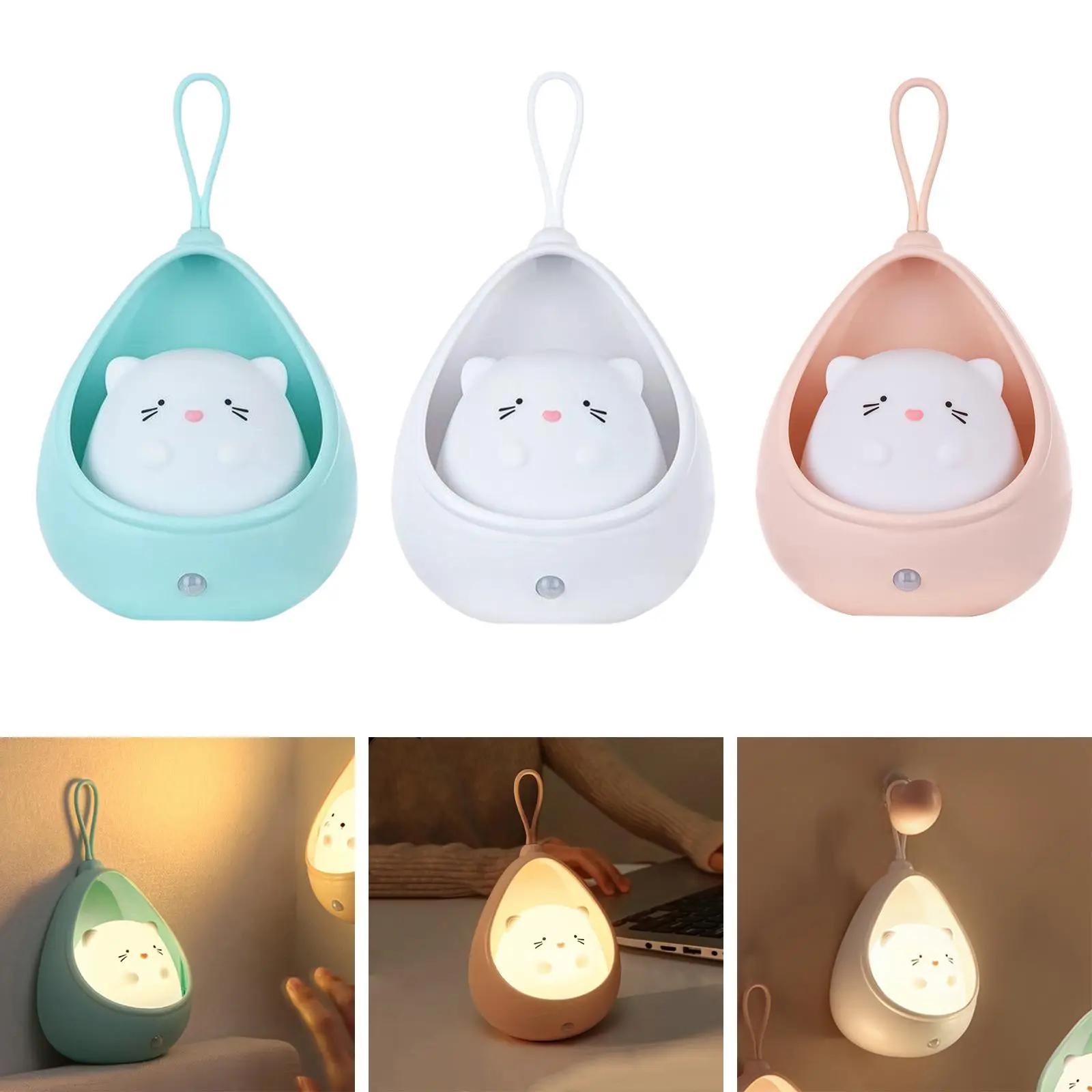 Cute LED Night Light Motion Sensor Lamp USB Rechargeable Induction Light Children Kids for Stairs Indoor Kitchen Bedroom Cabinet