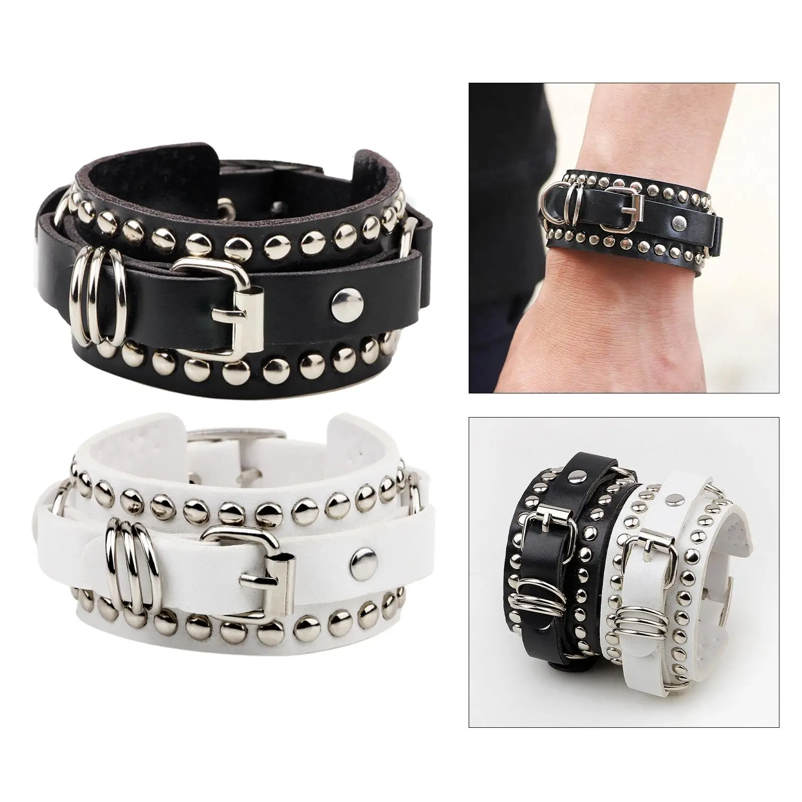 Punk Bracelets Metal Buckle Cool Gifts Studded for Tennis Ladies Men