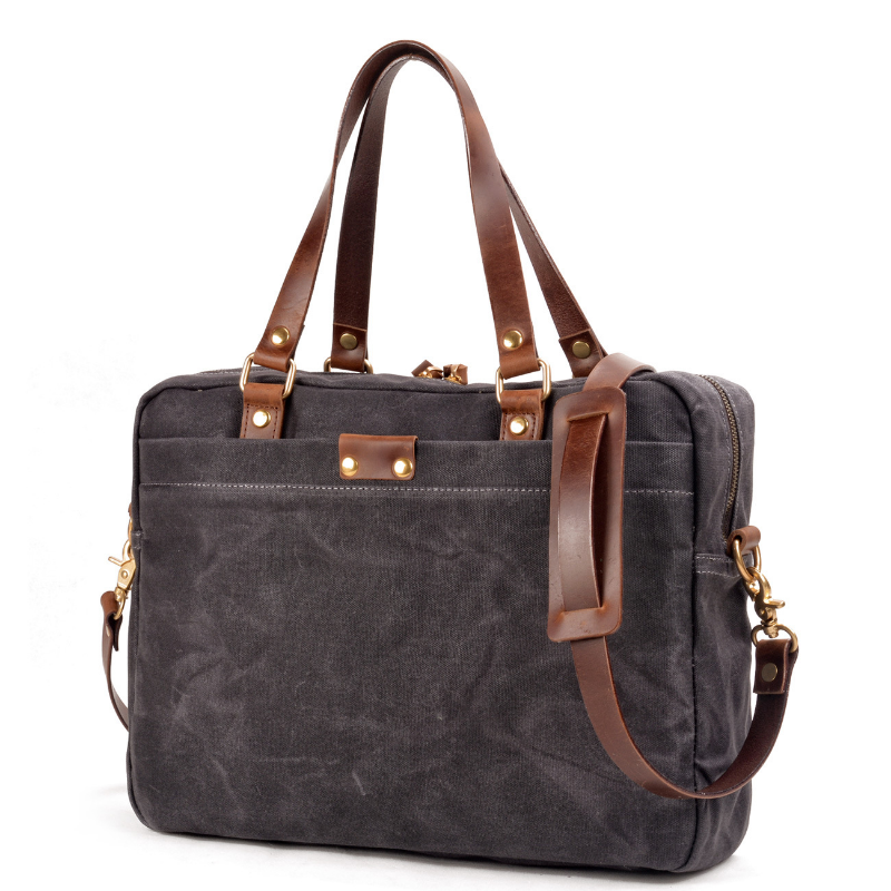 Grey Mens & Womens Canvas Leather Briefcase Bag