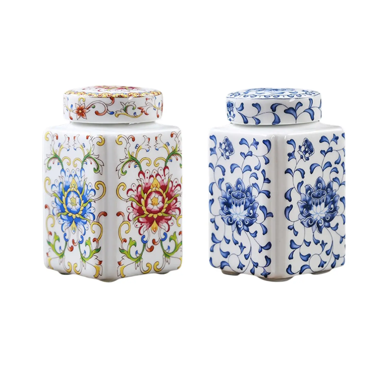 Porcelain Temple Jar Flower Vase Flower Display Organizer Tea Canister Ceramic Ginger Jar for Home Office Table Party Decor