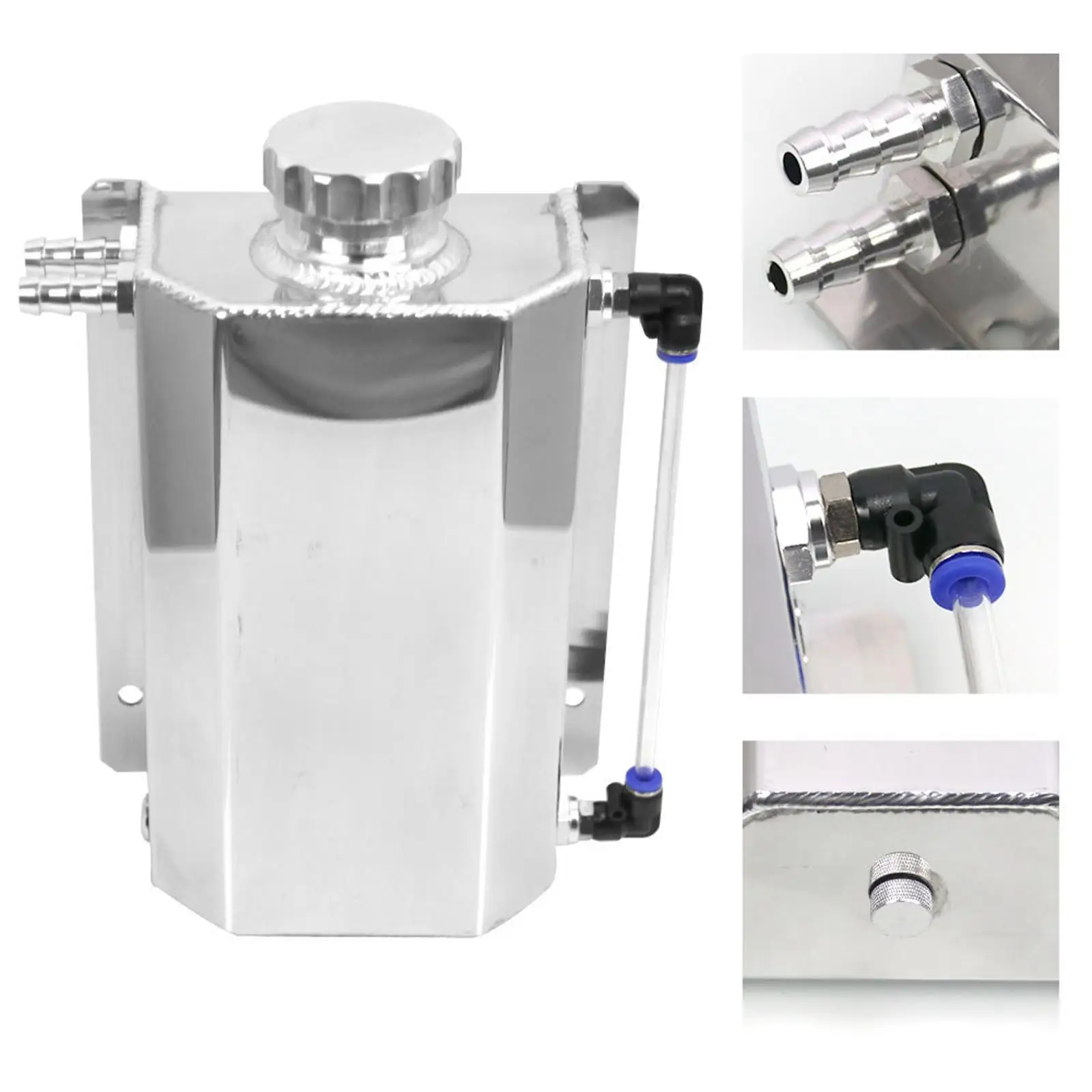 Universal 2L Coolant Radiator Overflow Tank Recovery Aluminum Bottle Replace Car