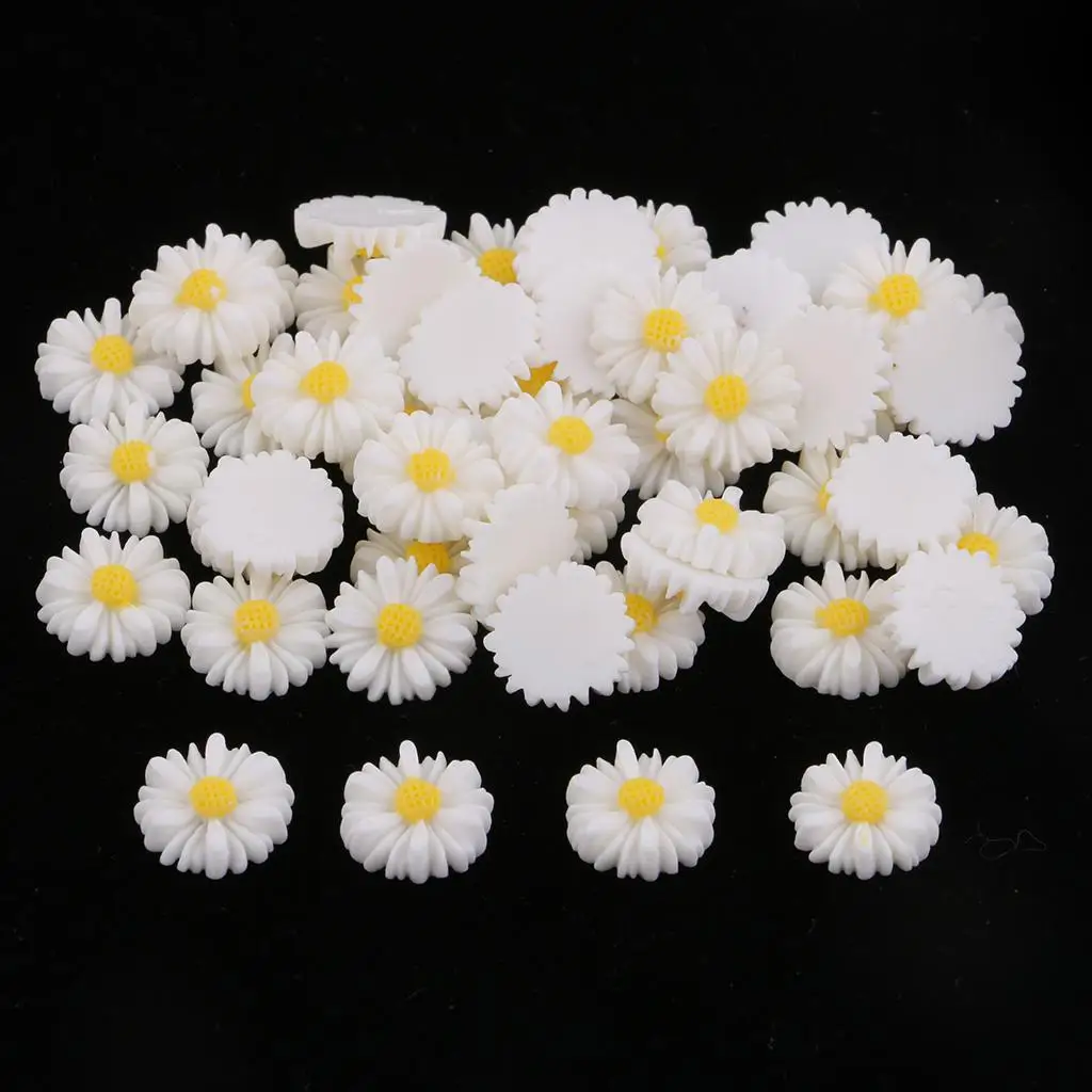 50x 13MM Daisy Resin Flower Cabochons Flatbacks Decoration Buttons for Scrapbooking Craft DIY Decoration Jewelry Making Supplies