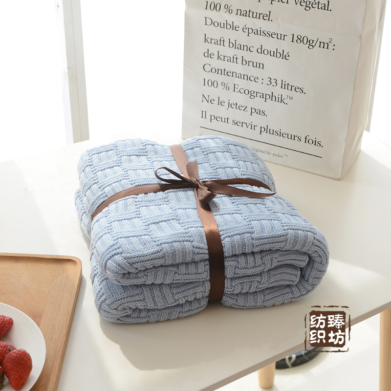 Einfache Baumwolle Gestrickte Decke Einfarbig Sofa Decke Abdeckung Nordic Wohnkultur Decke für Bett Tragbare Atmungsaktive Schal – Detail 13