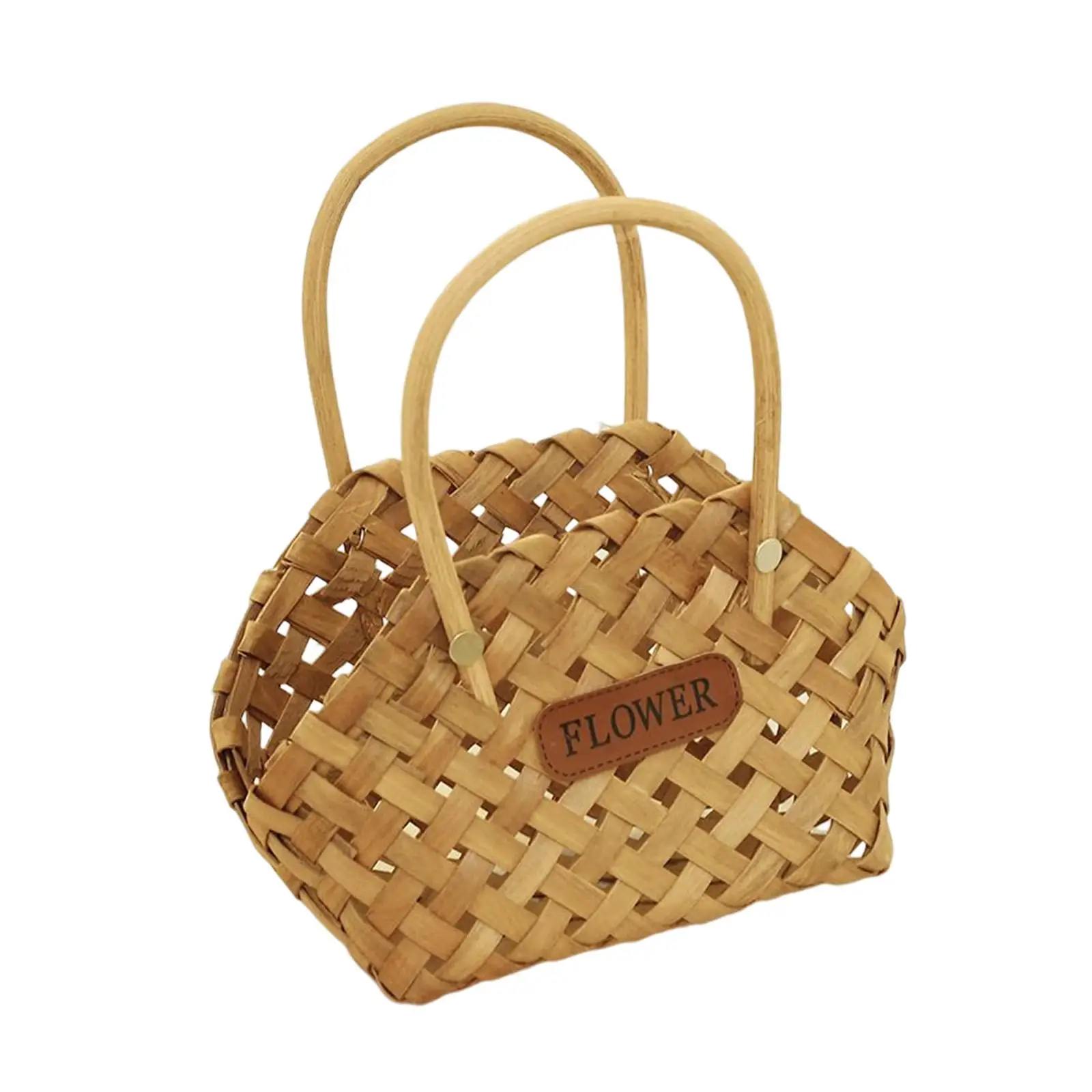 Woven Flower Basket Portable Rustic Wood Chip Picnic Basket Wooden Woven Basket for Wedding Stuff Pantry Organization Toy