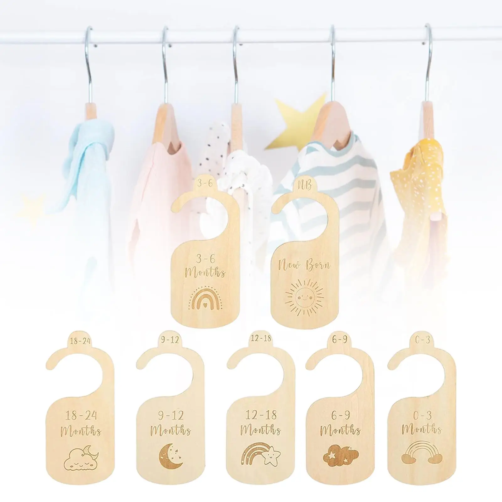 7x Wooden Closet Divider Nursery Clothes Organizers Hanging Clothes Dividers