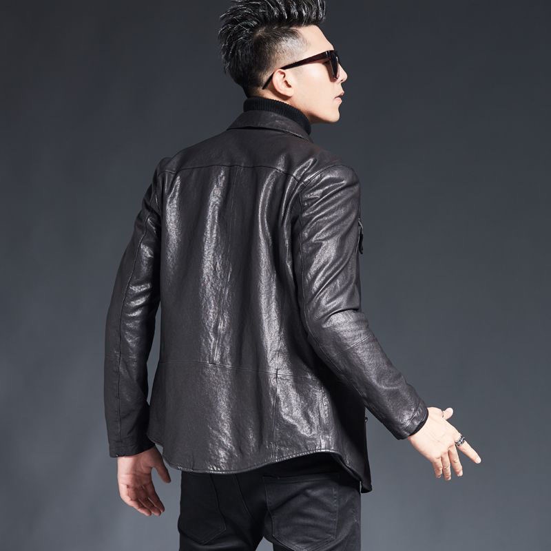 Description Picture 5 of item2023 Men Autumn Winter New Fashion Genuine Cowhide Coats Men's Natural Leather Jackets Male Real Leather Slim Outerwear F399