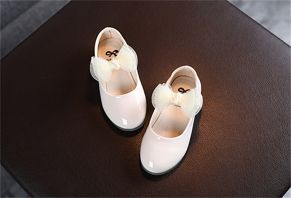 Mädchen Leder Schuhe, Einfarbig Weiche Sohle Flache Schuhe mit Dekorative Bogen Knoten, blass Rosa/Beige/Schwarz – Detail 23