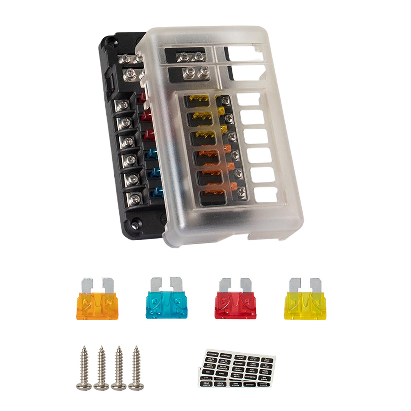 Blade Fuse Block Box 12 Way 12V 32V Circuit LED Indicator Light Fits for Car Caravan Marine Boat Easy to Install