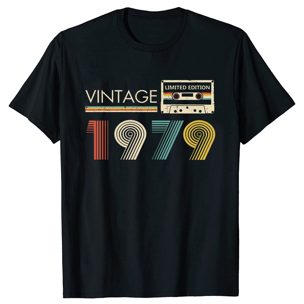 Klassische 1979 Vintage Geburtstag Kassette Est 1979 Edition T Shirts Sommer Grafik Baumwolle Streetwear Kurzarm Geschenke T-shirt – Detail 2