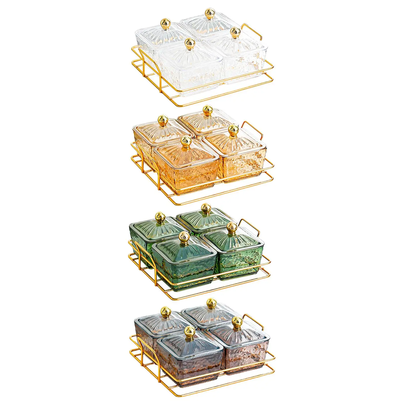 Divided Serving Dishes 4 Compartments Serving Tray Creative Food Storage Box with Clear Lid for Nuts Dessert Chips Fruits Snacks
