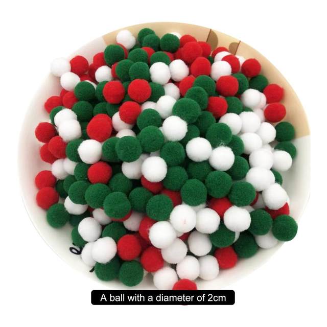 Pompoms, 15+20 mm, Green, Red, White, 48 Asstd., 1 Pack