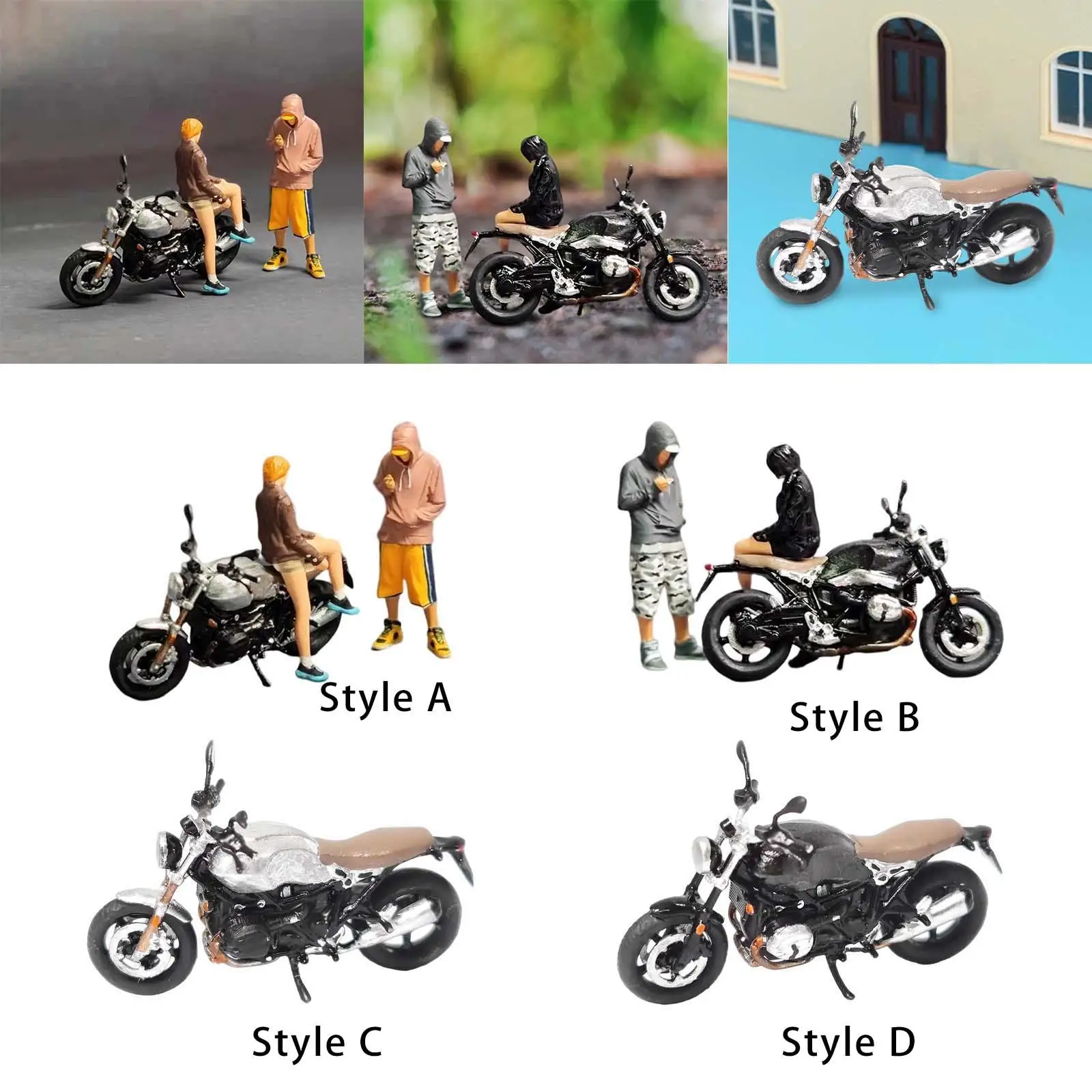 Hand Painted 1:64 Figure Motorcycle Micro Landscape Architecture Model