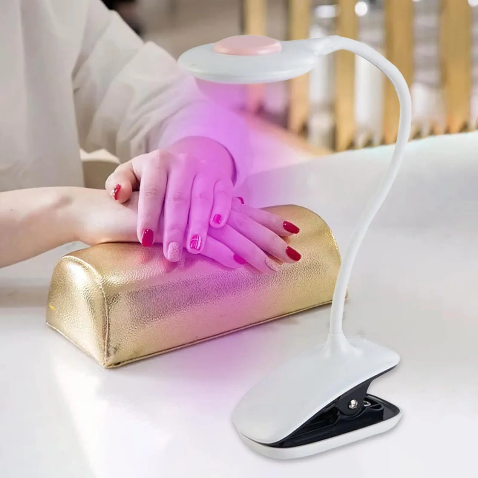 LED UV Nail Lamp Portable Professional with Gooseneck and Clamp Small Quick Dry Nail Polish Dryer for Nail Salon Manicure Tool