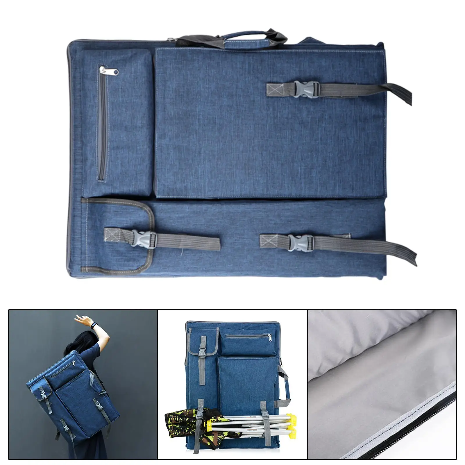 Art Portfolio Case Blue Durable Wear Resistant Lightweight Practical Painting Brushes 4K Canvas Drawing Board Bag Drawing Bag